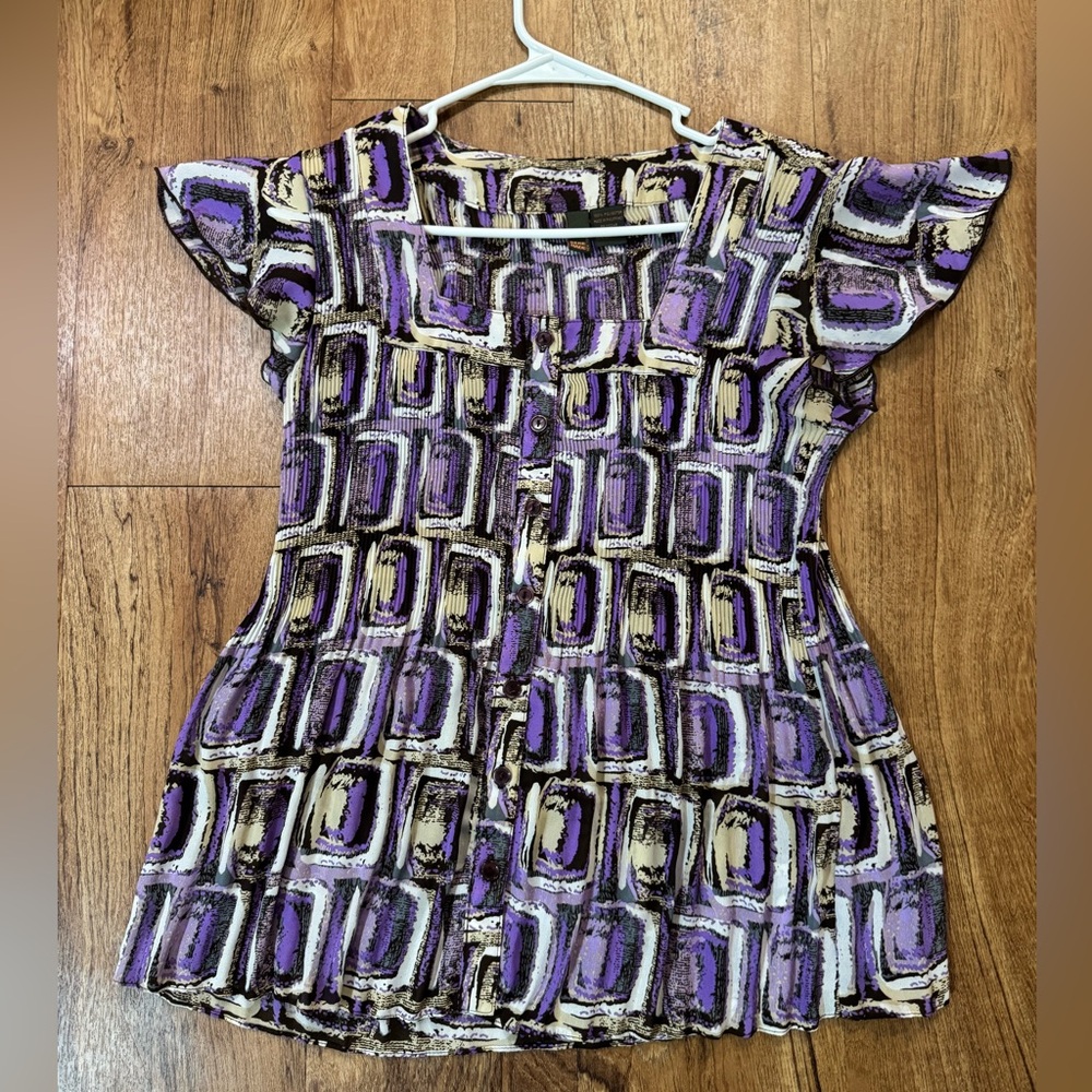 SERE NADE Women’s Blouse Top Shirt Square Neck Button Down Size Medium M